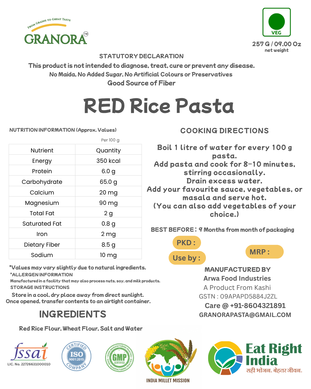 Granora Red Rice Pasta (Penne) – 250g - Image 3